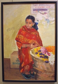 「花売り(カトマンズ)」(油彩)栗原 優子 「花売り(カトマンズ)」(油彩)栗原 優子