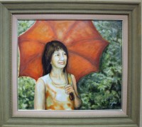 「日傘」(油彩画)滝澤 恭子 「水辺」「日傘」(油彩画)滝澤 恭子